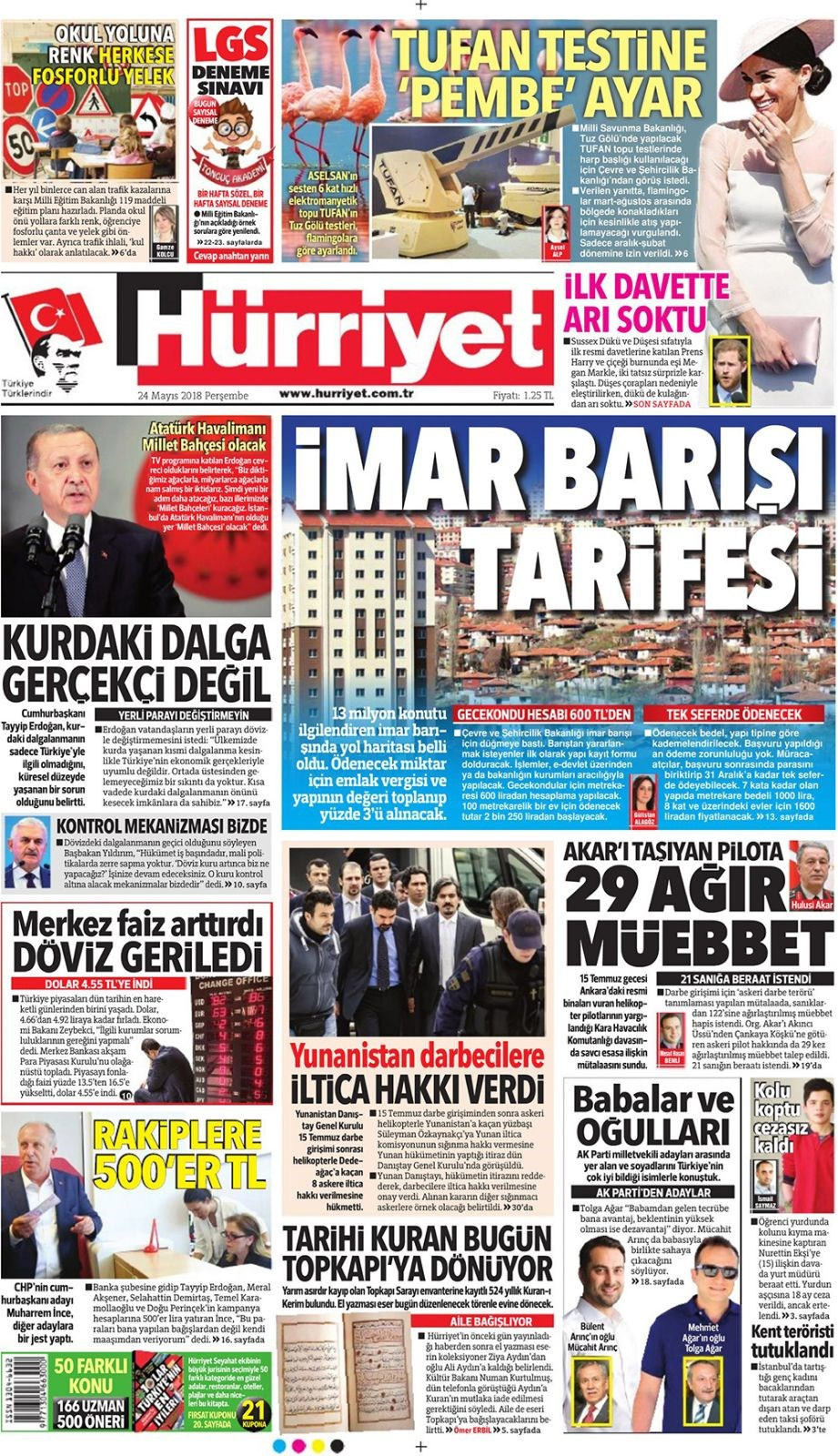 Gazete manşetleri 24 Mayıs 2018 Hürriyet - Sözcü - Habertürk