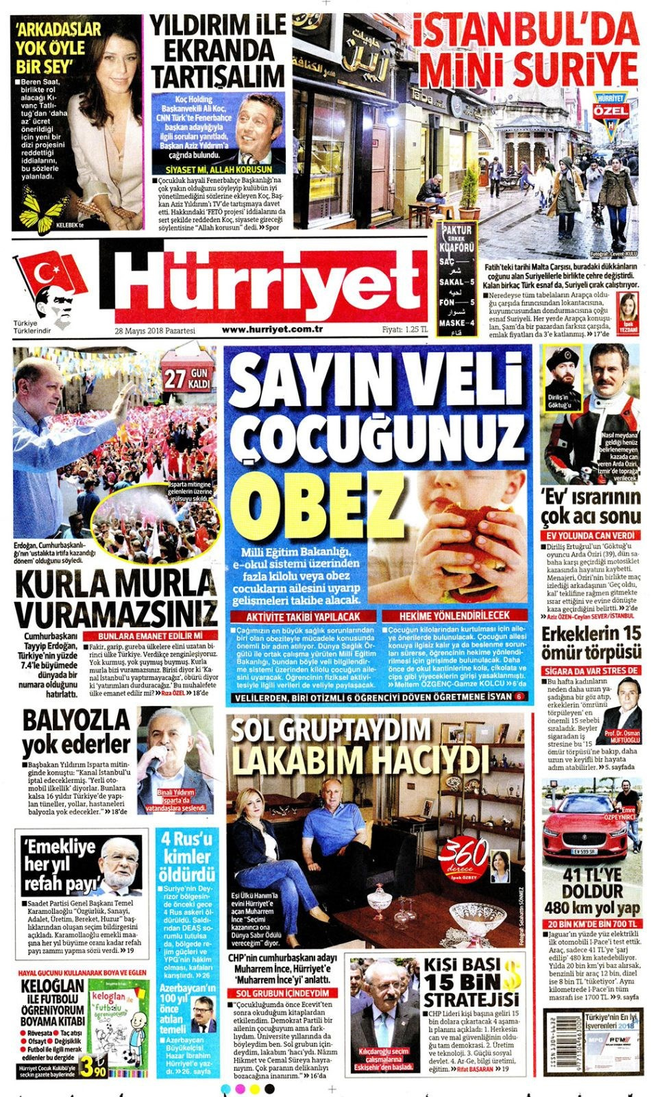 Gazete manşetleri 28 Mayıs 2018 Hürriyet - Sözcü - Habertürk