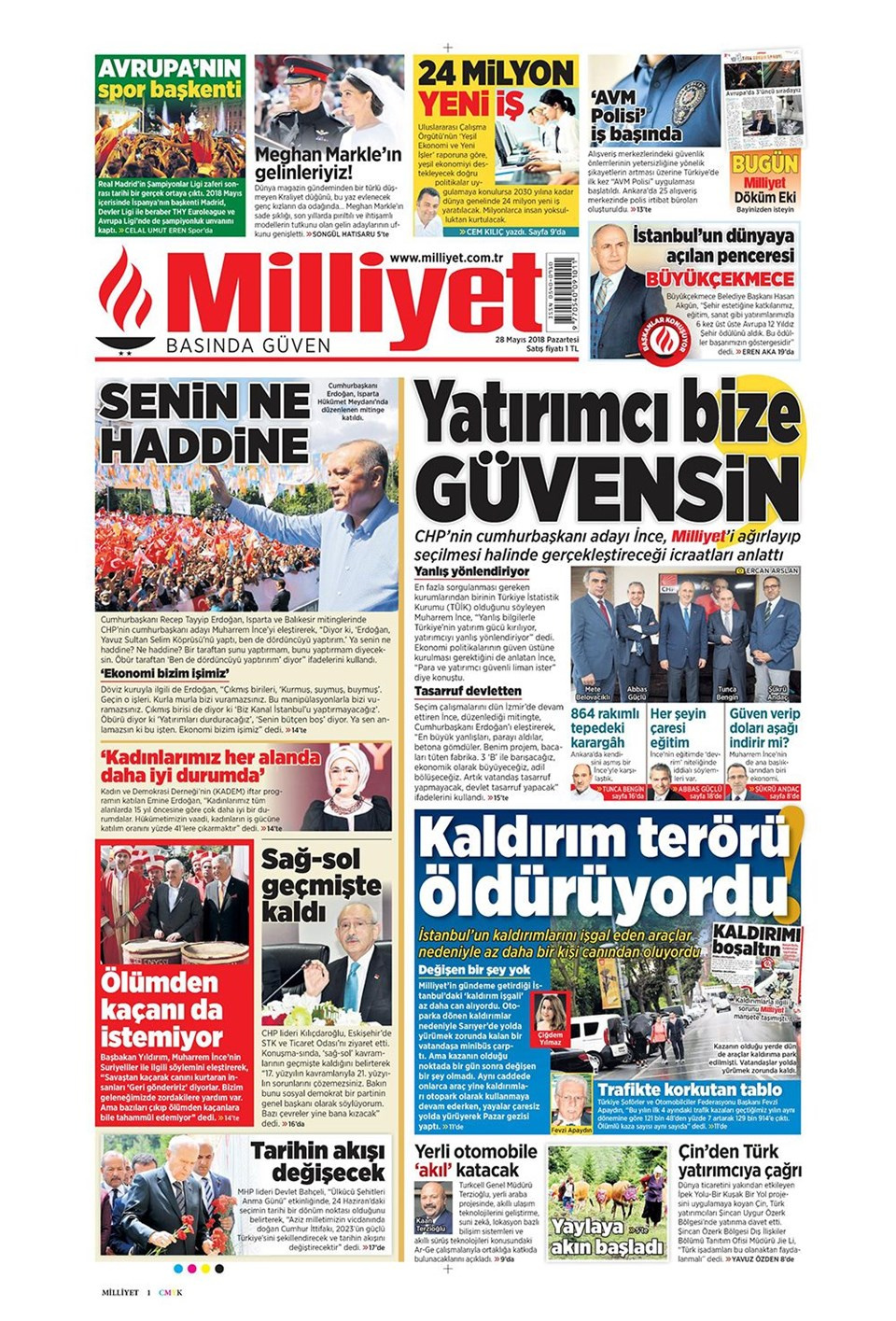 Gazete manşetleri 28 Mayıs 2018 Hürriyet - Sözcü - Habertürk
