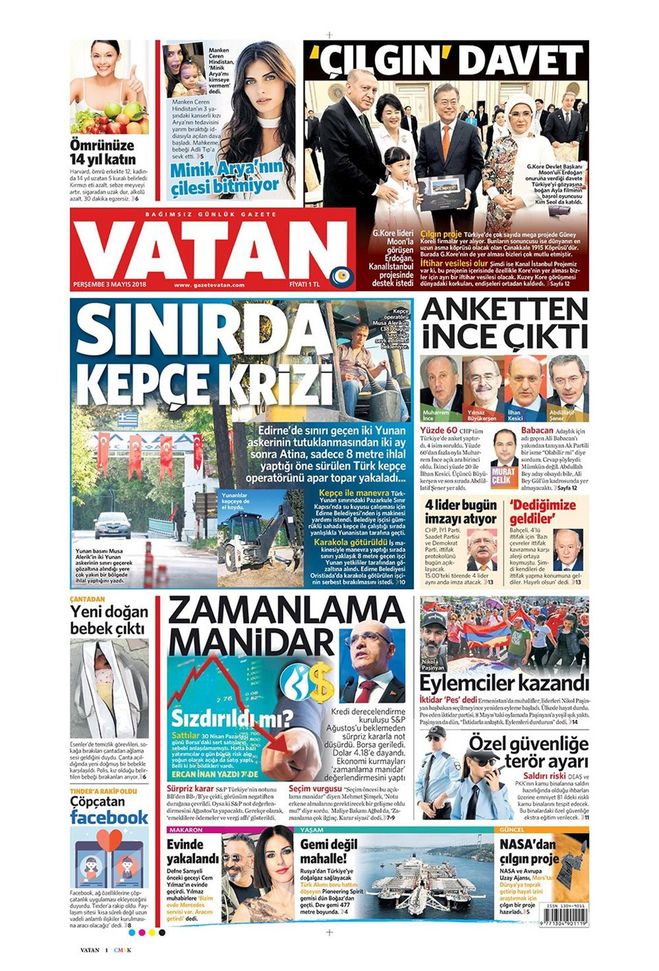Gazete manşetleri 3 Mayıs 2018 Hürriyet - Sözcü - Posta
