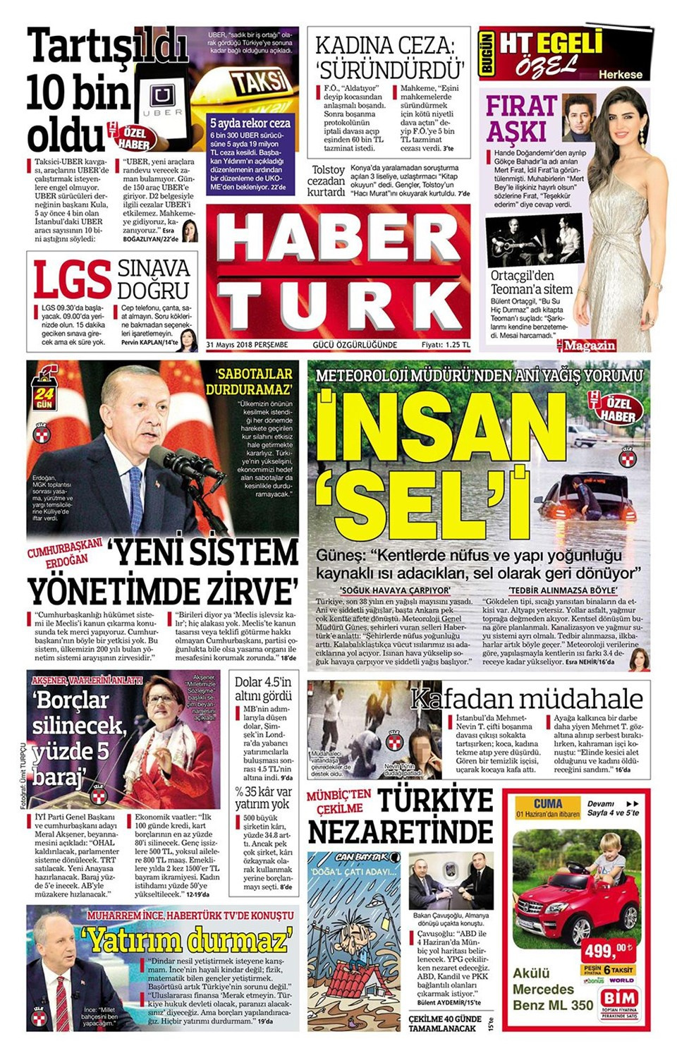 Gazete manşetleri 31 Mayıs 2018 Hürriyet - Sözcü - Habertürk