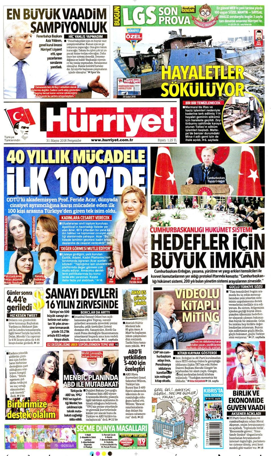 Gazete manşetleri 31 Mayıs 2018 Hürriyet - Sözcü - Habertürk