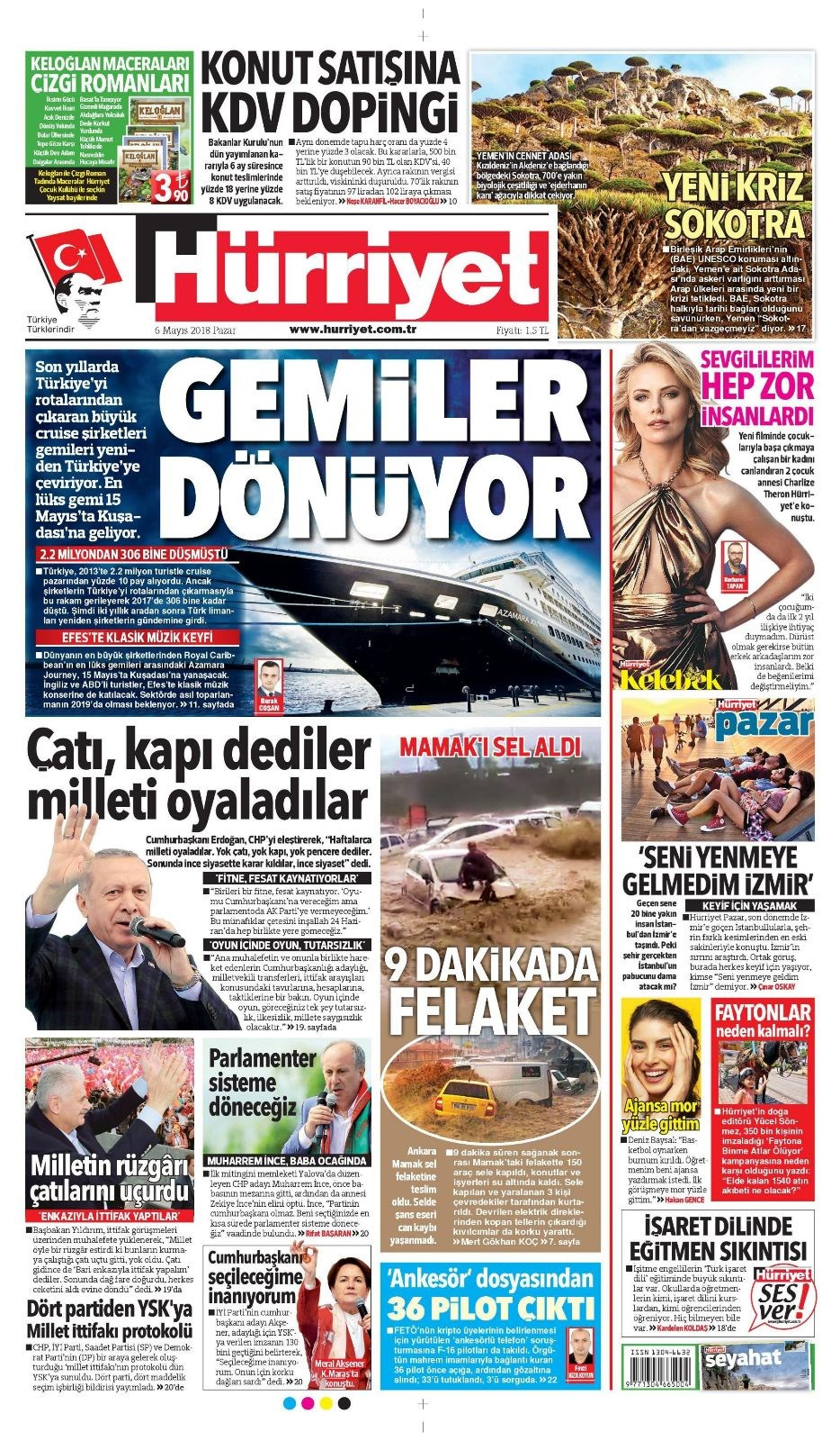 Gazete manşetleri 6 Mayıs 2018 Hürriyet - Sözcü - Fanatik