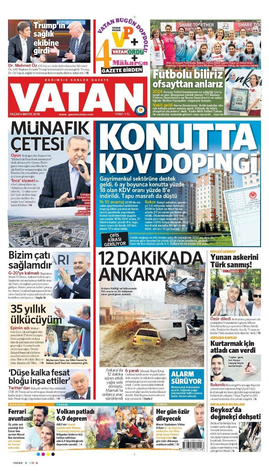 Gazete manşetleri 6 Mayıs 2018 Hürriyet - Sözcü - Fanatik