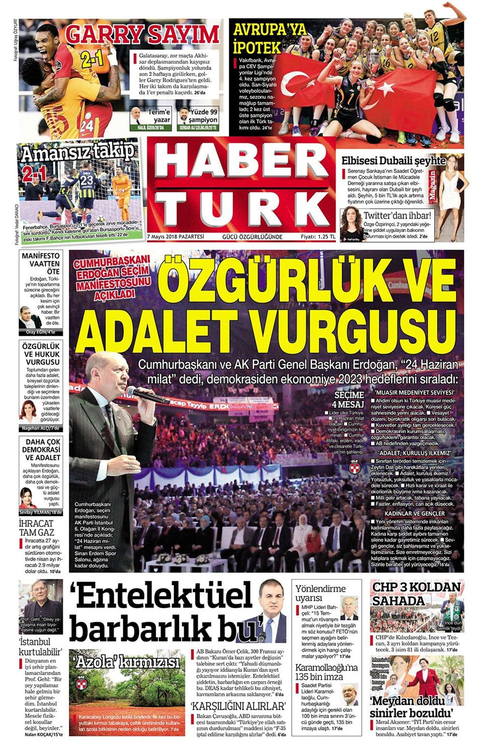 Gazete manşetleri 7 Mayıs 2018 Hürriyet - Sözcü - Fanatik