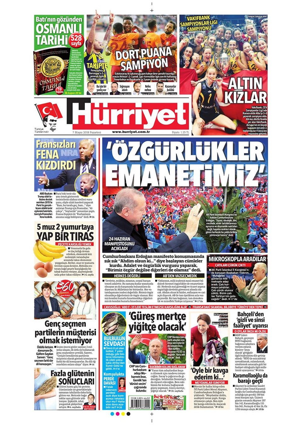 Gazete manşetleri 7 Mayıs 2018 Hürriyet - Sözcü - Fanatik