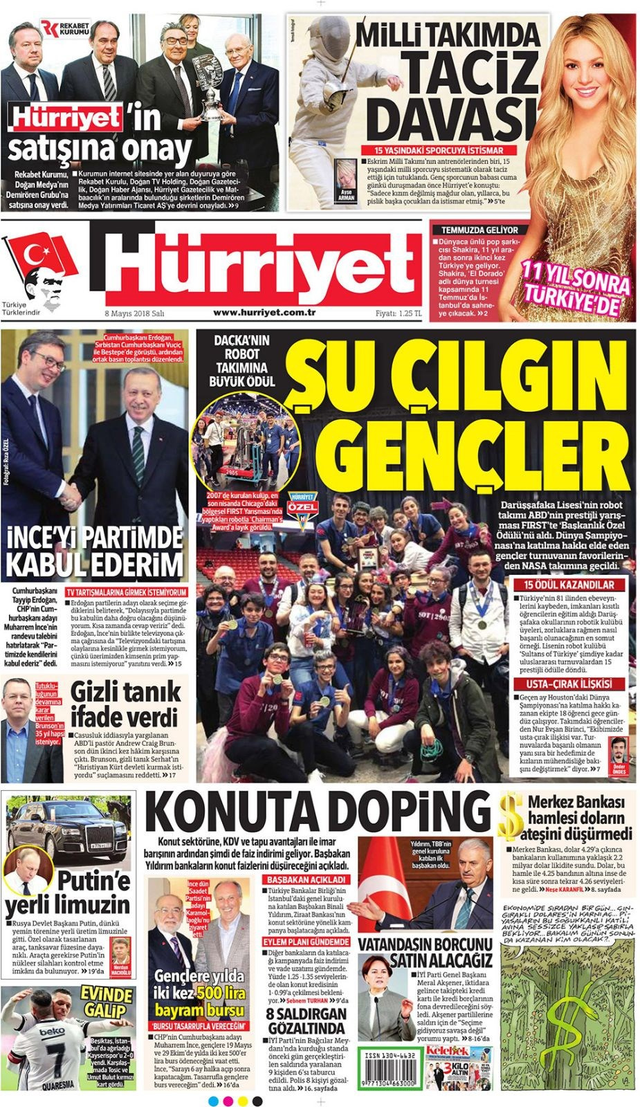 Gazete manşetleri 8 Mayıs 2018 Hürriyet - Sözcü - Habertürk