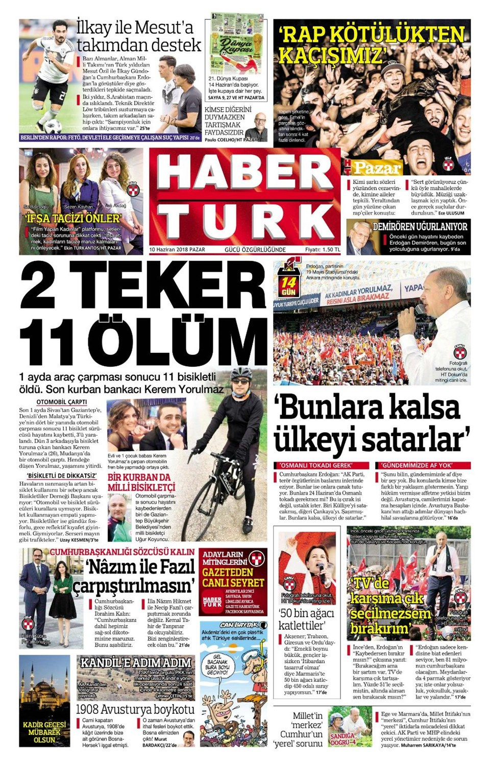 Gazete manşetleri 10 Haziran 2018 Hürriyet - Sözcü - Habertürk