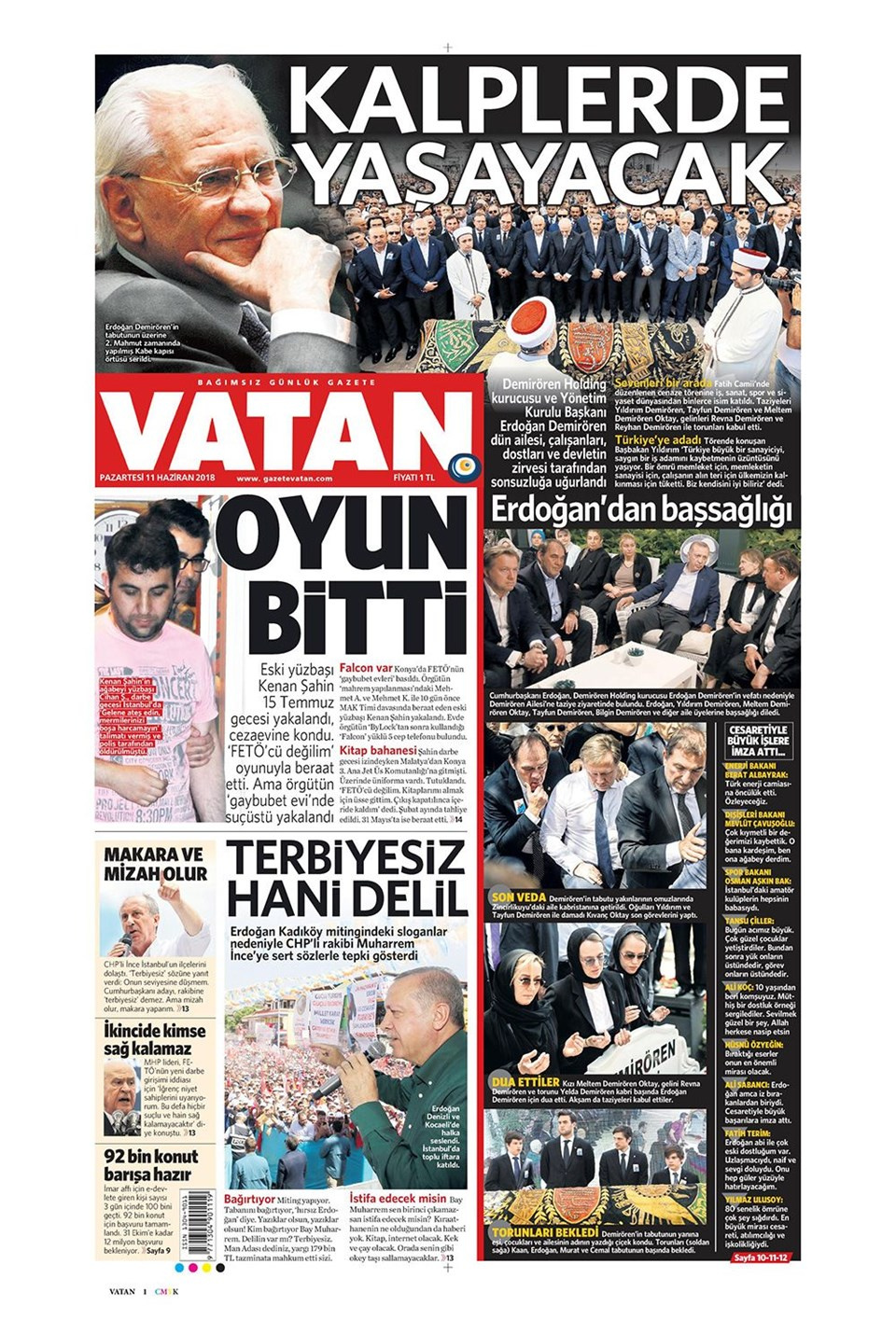 Gazete manşetleri 11 Haziran 2018 Hürriyet - Sözcü - Habertürk