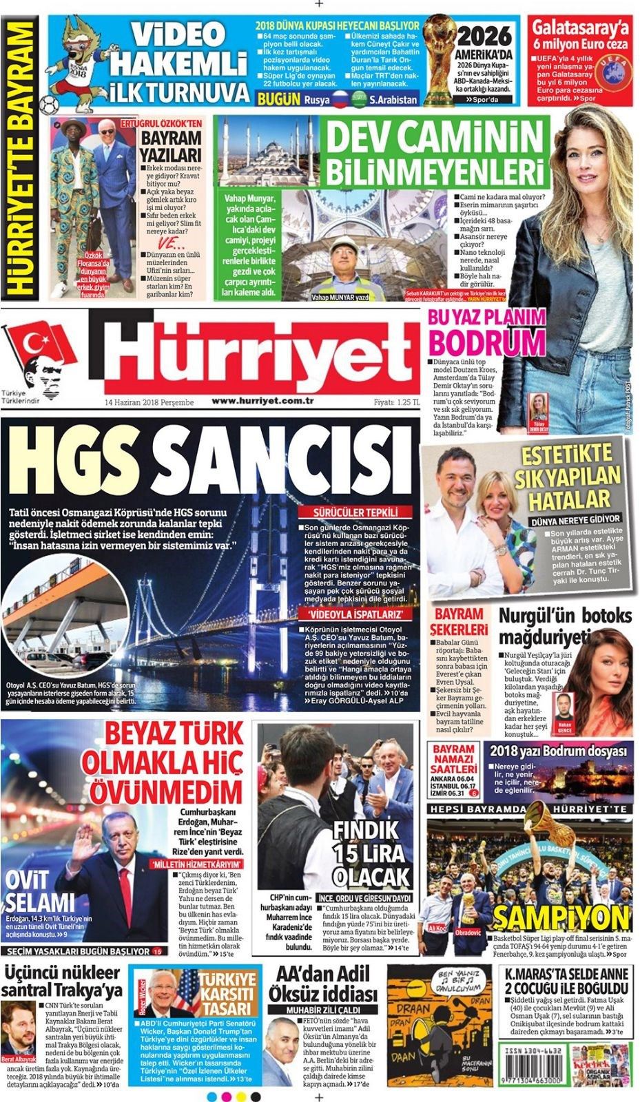 Gazete manşetleri 14 Haziran 2018 Hürriyet - Sözcü - Habertürk