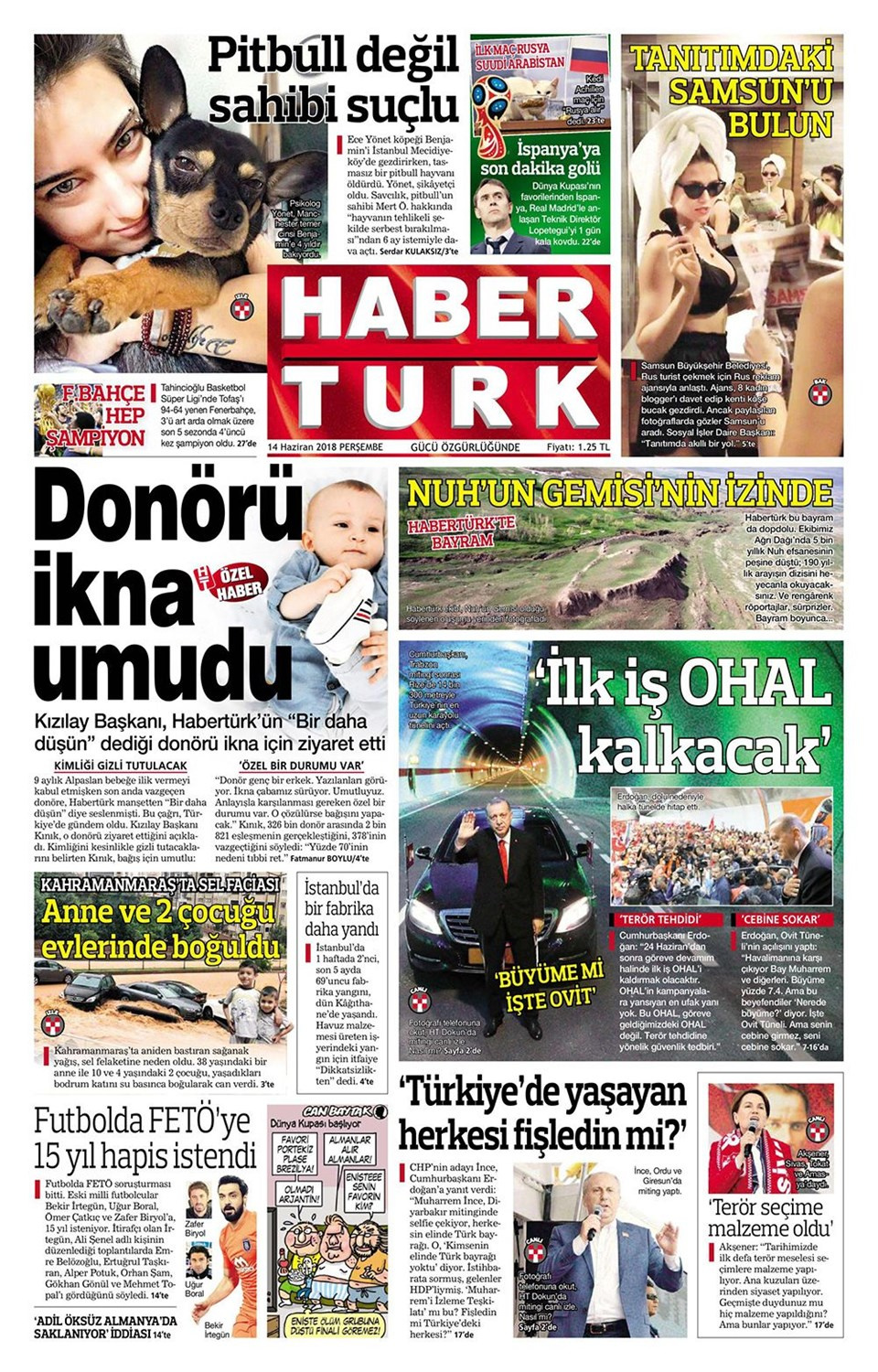 Gazete manşetleri 14 Haziran 2018 Hürriyet - Sözcü - Habertürk