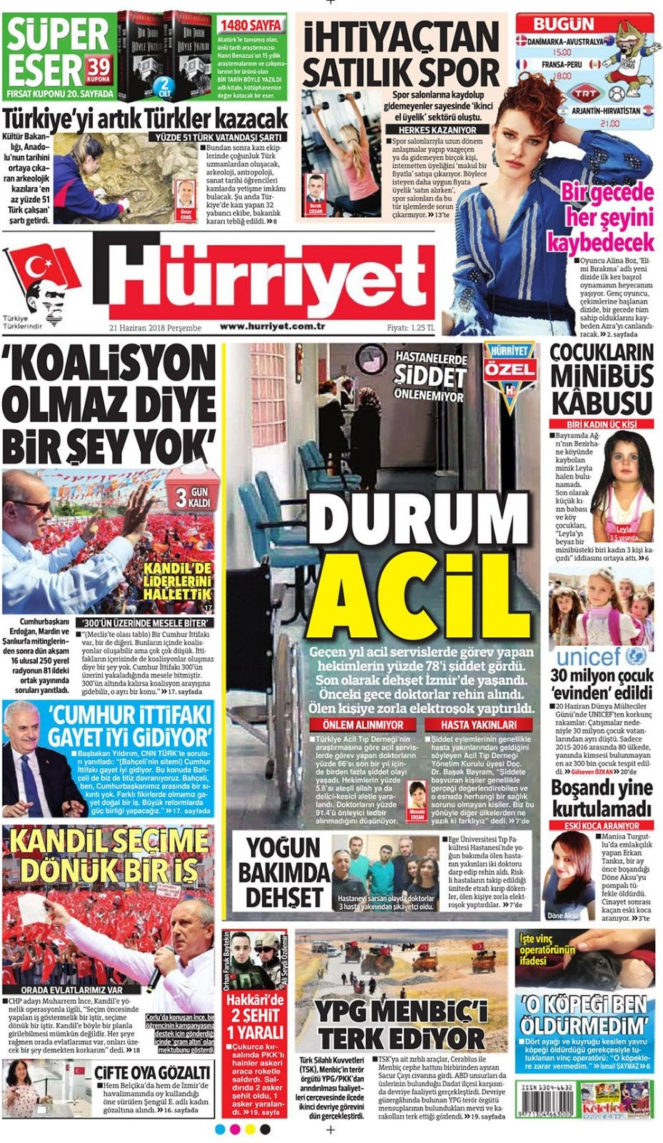 Gazete manşetleri 21 Haziran 2018 Hürriyet - Sözcü - Sabah