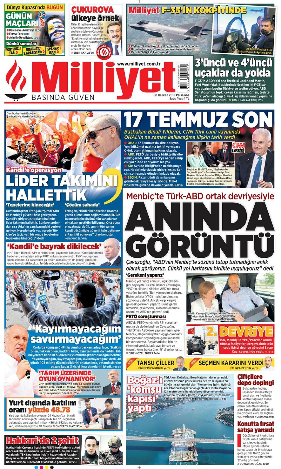 Gazete manşetleri 21 Haziran 2018 Hürriyet - Sözcü - Sabah
