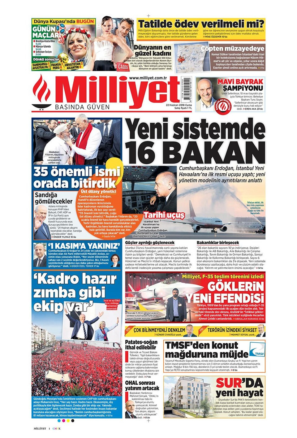 Gazete manşetleri 22 Haziran 2018 Hürriyet - Sözcü - Habertürk