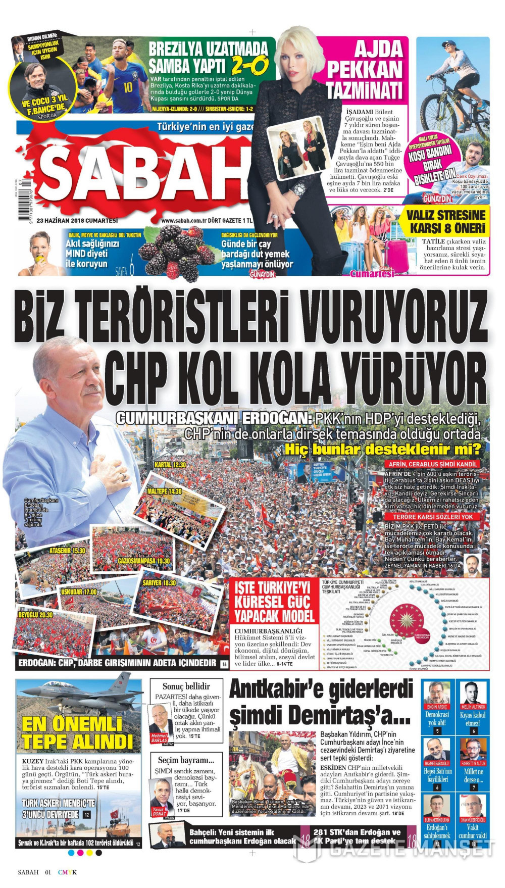 Gazete manşetleri 23 Haziran 2018 Hürriyet - Sözcü - Habertürk