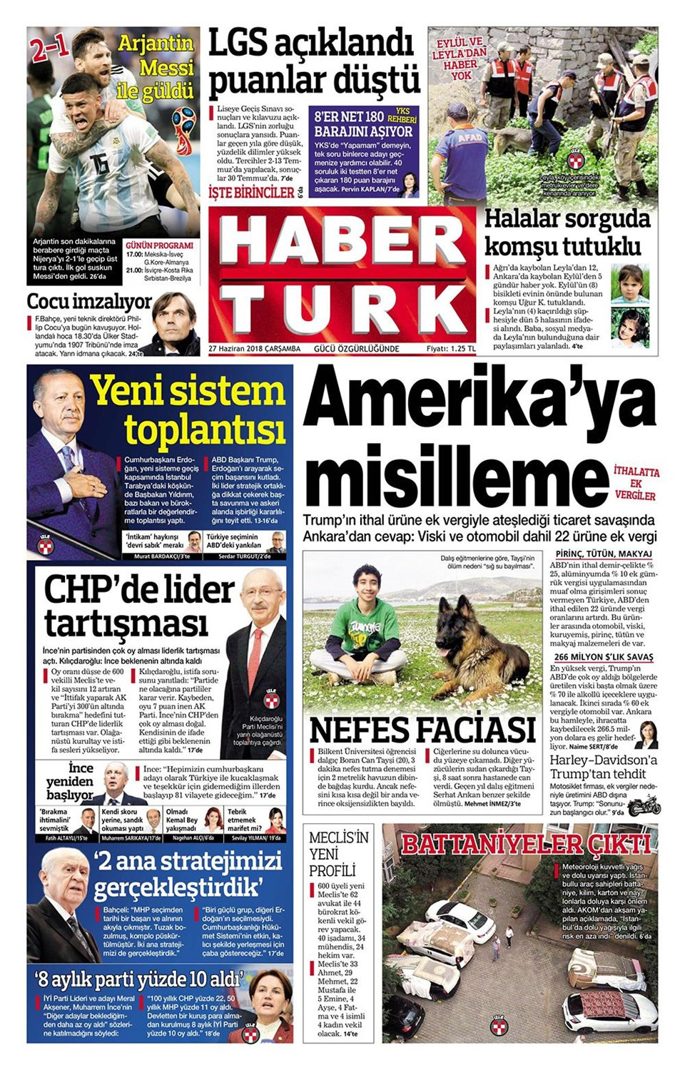 Gazete manşetleri 27 Haziran 2018 Hürriyet - Sözcü - Habertürk