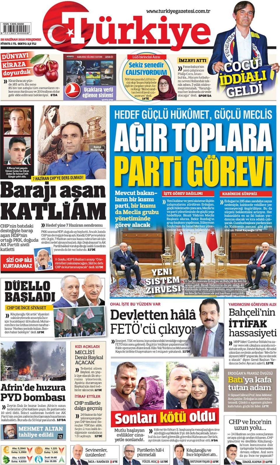 Gazete manşetleri 28 Haziran 2018 Hürriyet - Sözcü - Habertürk