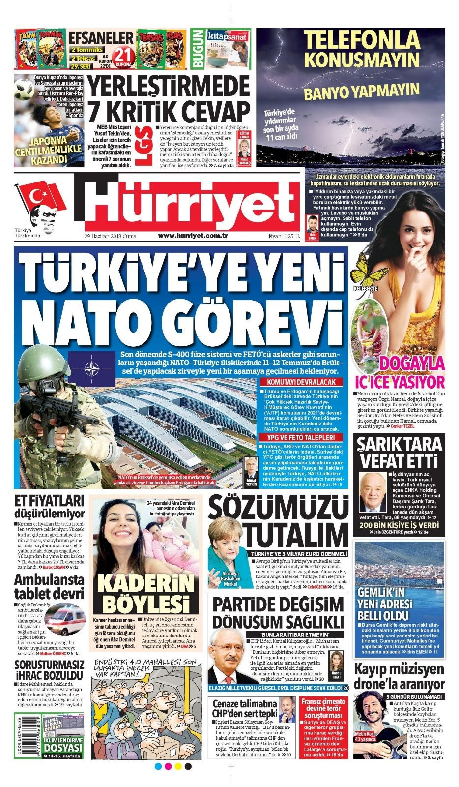 Gazete manşetleri 29 Haziran 2018 Hürriyet - Sözcü - Habertürk