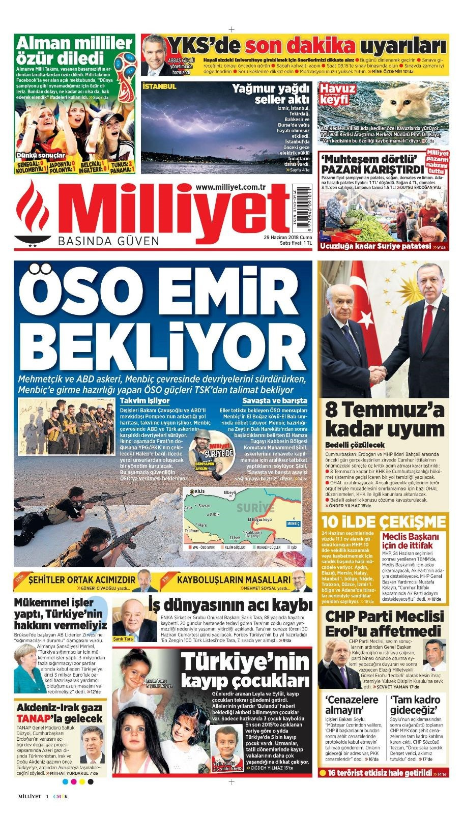 Gazete manşetleri 29 Haziran 2018 Hürriyet - Sözcü - Habertürk