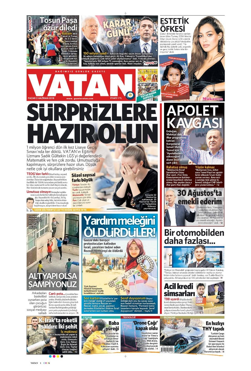 Gazete manşetleri 3 Haziran 2018 Hürriyet - Sözcü - Posta