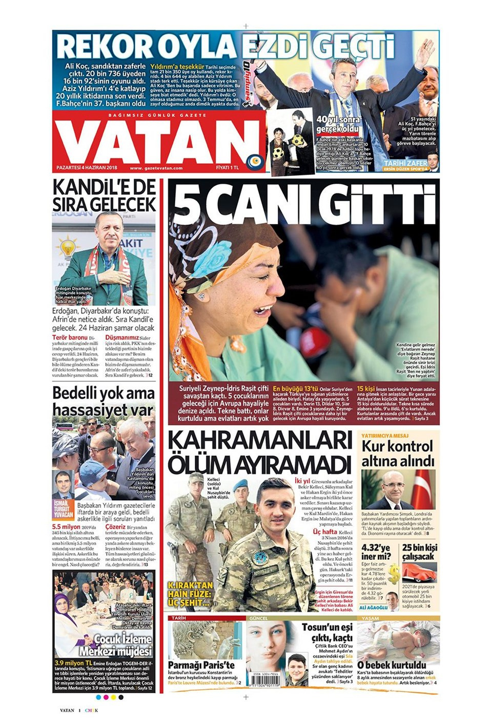 Gazete manşetleri 4 Haziran 2018 Hürriyet - Sözcü - Fanatik