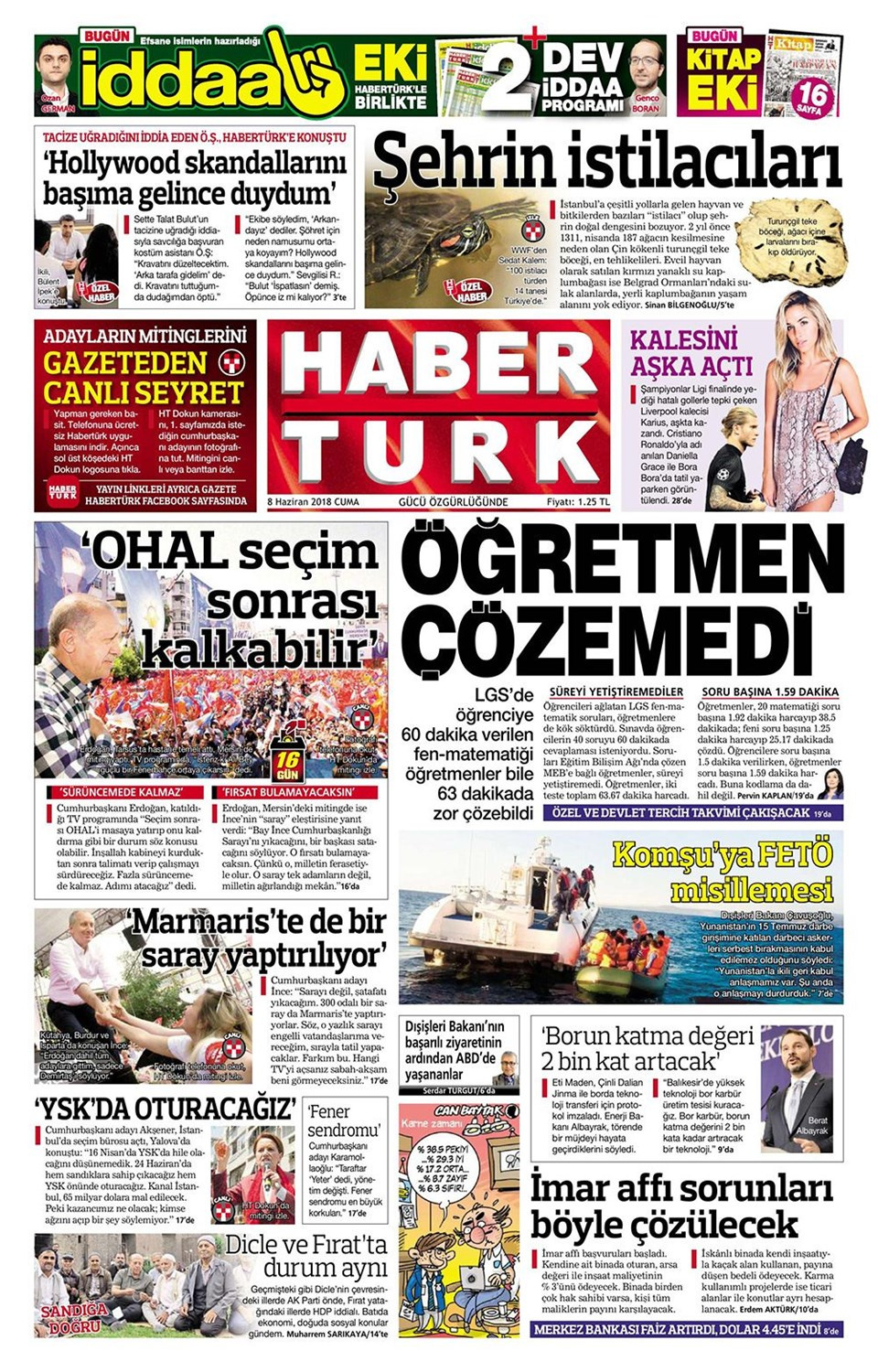 Gazete manşetleri 8 Haziran 2018 Hürriyet - Sözcü - Habertürk