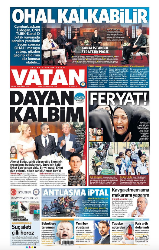 Gazete manşetleri 8 Haziran 2018 Hürriyet - Sözcü - Habertürk