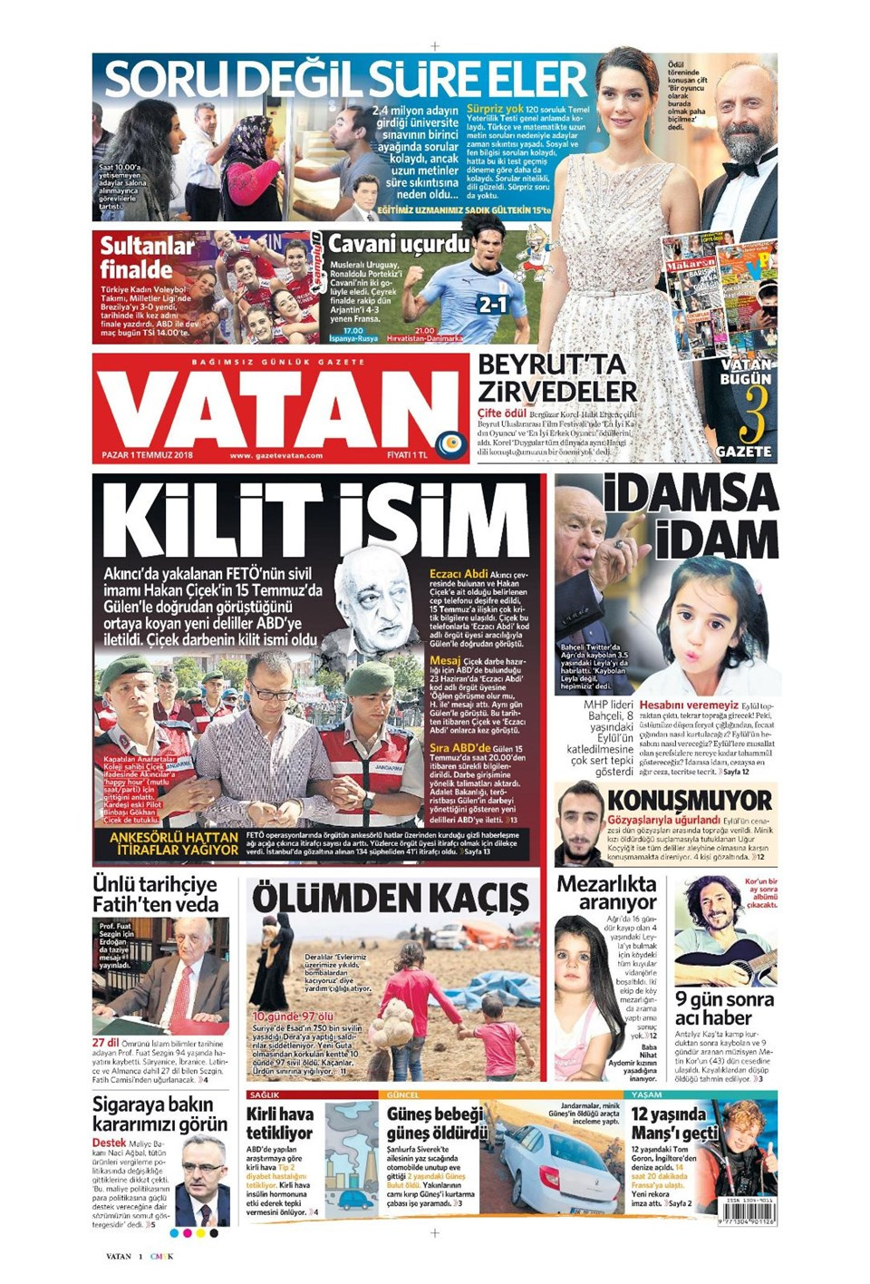 Gazete manşetleri 1 Temmuz 2018 Hürriyet - Sözcü - Fanatik
