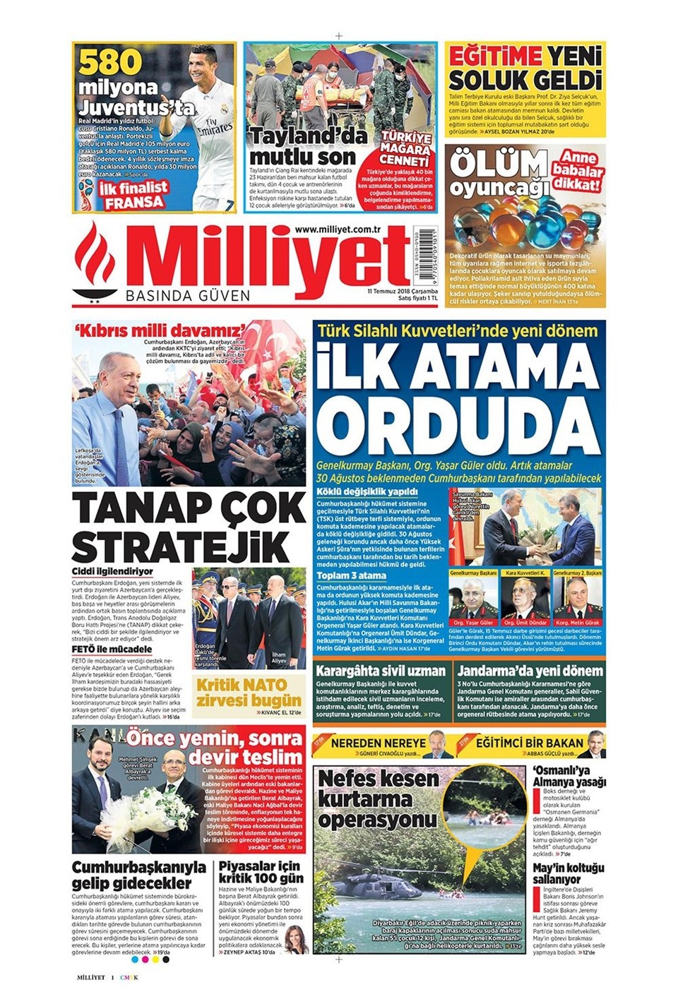 Gazete manşetleri 11 Temmuz 2018 Milliyet - Sözcü - Posta