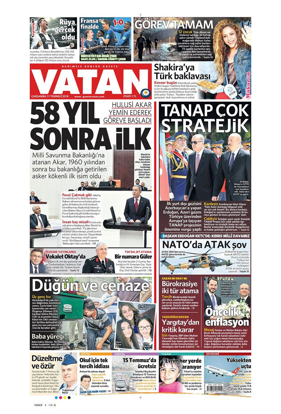 Gazete manşetleri 11 Temmuz 2018 Milliyet - Sözcü - Posta