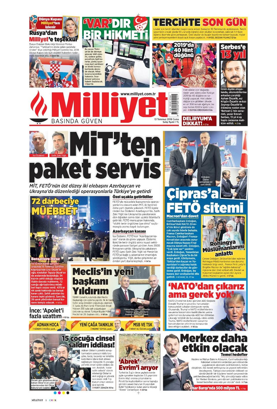 Gazete manşetleri 13 Temmuz 2018 Hürriyet - Sözcü - Posta