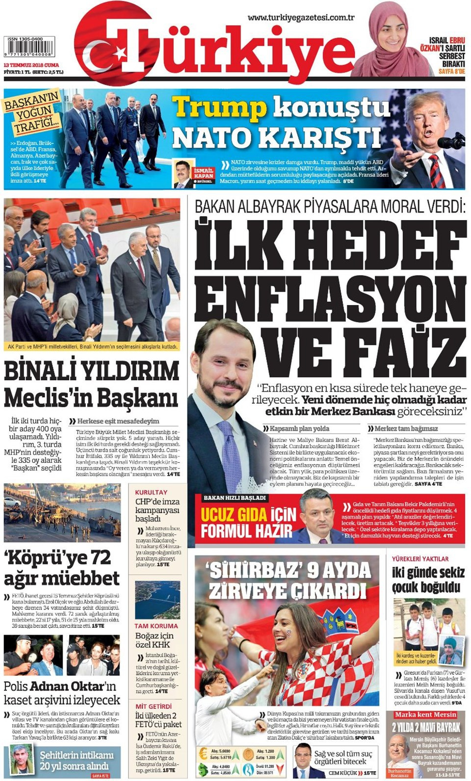 Gazete manşetleri 13 Temmuz 2018 Hürriyet - Sözcü - Posta