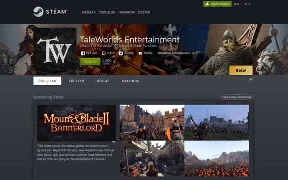 Türk oyunu Mount and Blade'in geliştiricisi Steam geliştirici sayfasını açtı