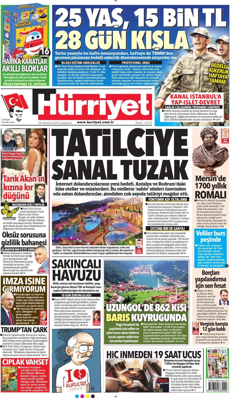 Gazete manşetleri 18 Temmuz 2018 Hürriyet - Posta - Sabah