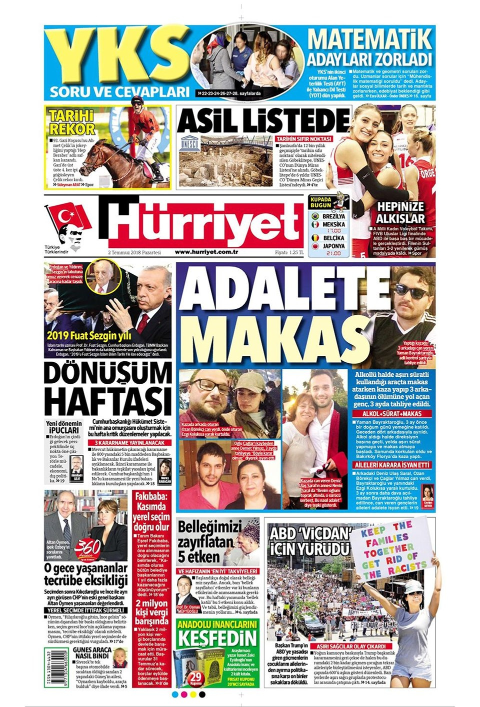 Gazete manşetleri 2 Temmuz 2018 Hürriyet - Sözcü - Habertürk