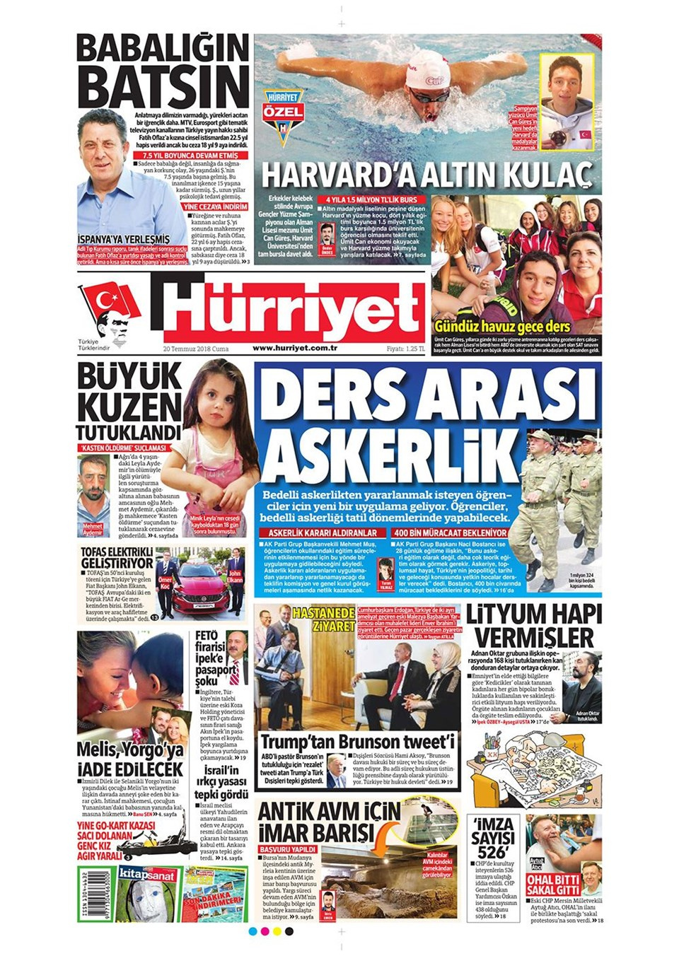 Gazete manşetleri 20 Temmuz 2018 Hürriyet - Posta - Sabah