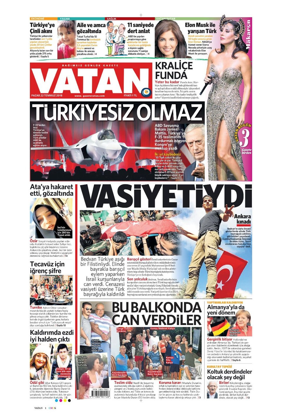 Gazete manşetleri 22 Temmuz 2018 Hürriyet - Posta - Sabah