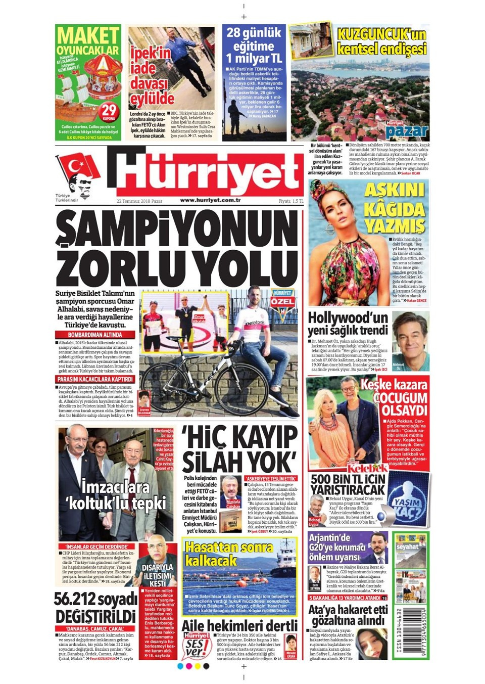 Gazete manşetleri 22 Temmuz 2018 Hürriyet - Posta - Sabah
