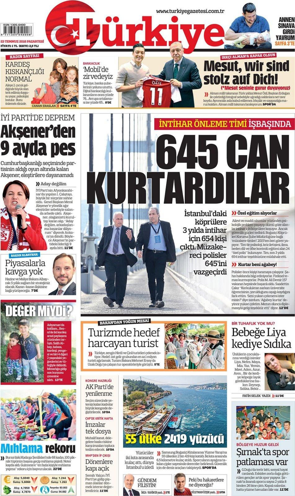 Gazete manşetleri 23 Temmuz 2018 Hürriyet - Posta - Sabah