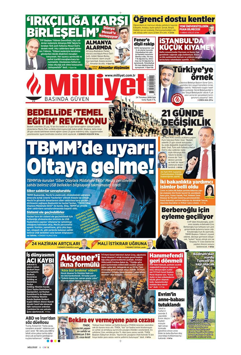 Gazete manşetleri 24 Temmuz 2018 Hürriyet - Posta - Sabah