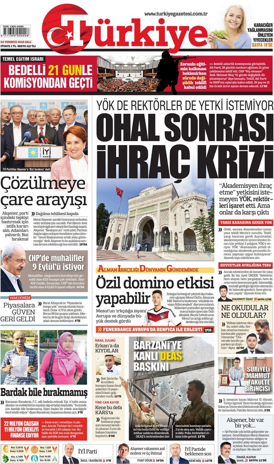 Gazete manşetleri 24 Temmuz 2018 Hürriyet - Posta - Sabah