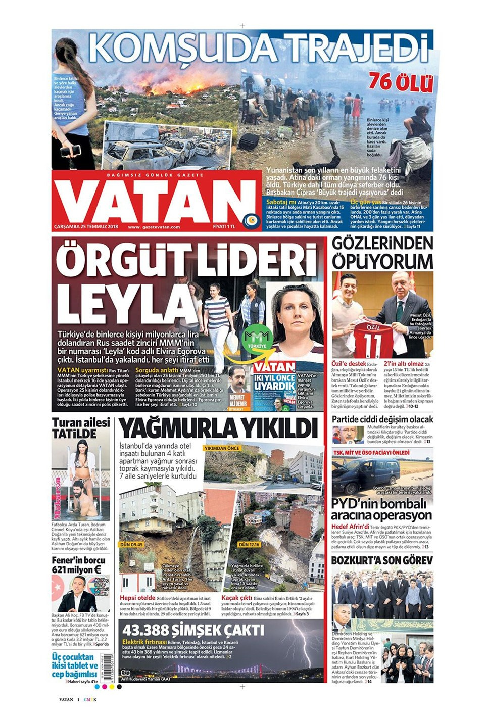 Gazete manşetleri 25 Temmuz 2018 Hürriyet - Posta - Sabah