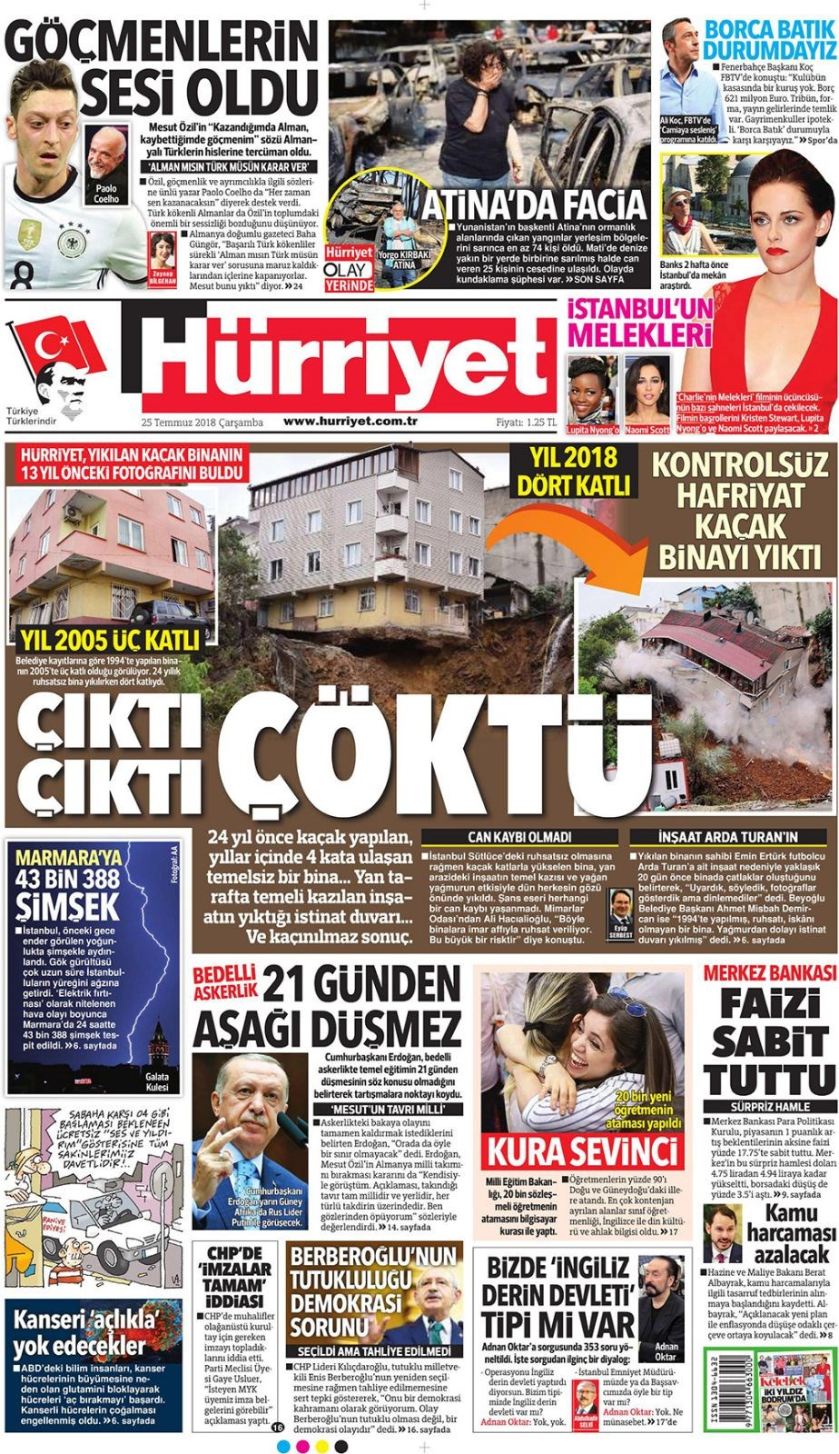 Gazete manşetleri 25 Temmuz 2018 Hürriyet - Posta - Sabah