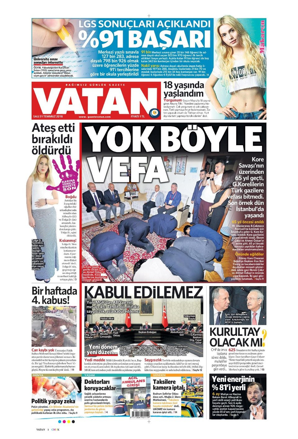 Gazete manşetleri 31 Temmuz 2018 Hürriyet - Posta - Sabah