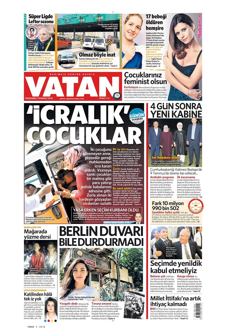 Gazete manşetleri 5 Temmuz 2018 Hürriyet - Sözcü - Habertürk