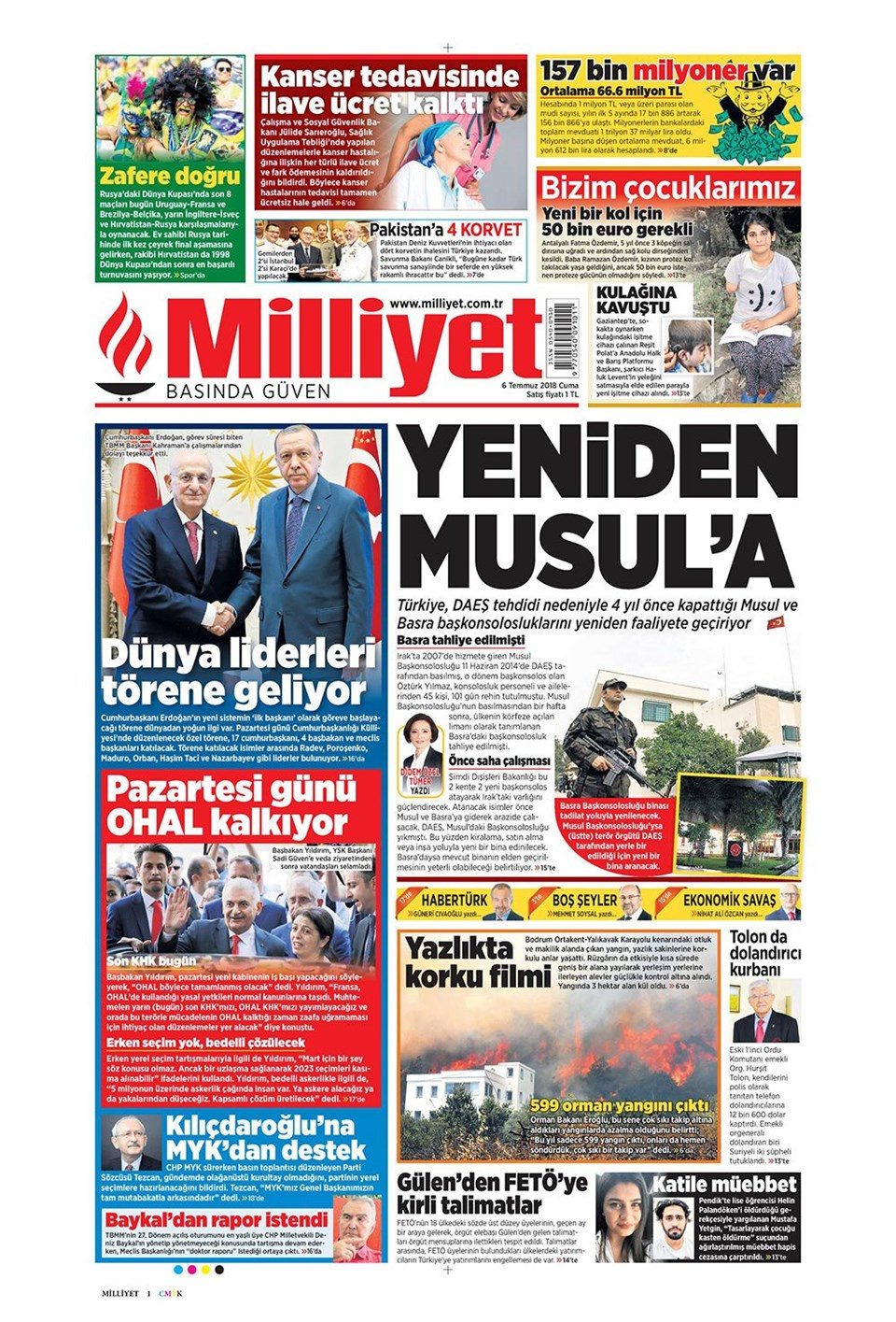 Gazete manşetleri 6 Temmuz 2018 Hürriyet - Sözcü - Posta