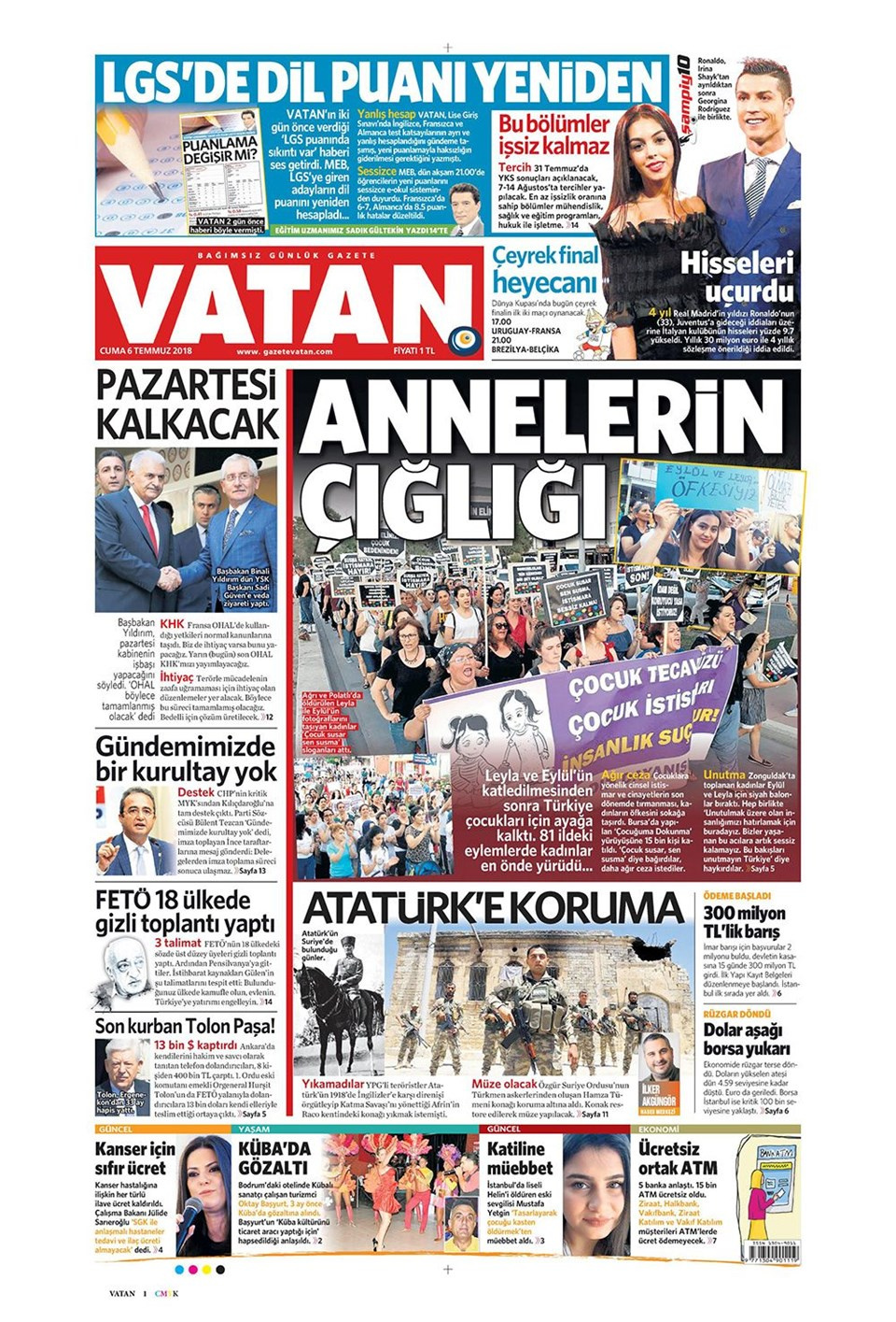 Gazete manşetleri 6 Temmuz 2018 Hürriyet - Sözcü - Posta