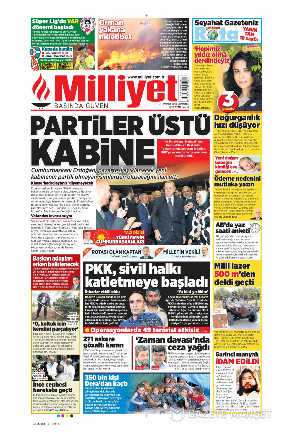 Gazete manşetleri 7 Temmuz 2018 Hürriyet - Sözcü - Posta