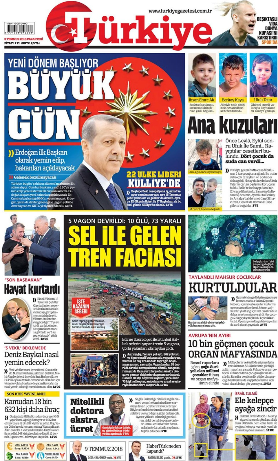Gazete manşetleri 9 Temmuz 2018 Hürriyet - Sözcü - Posta