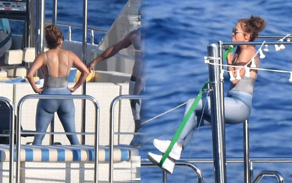 49'luk Jennifer Lopez üşenmeden teknede barfiks çekti!